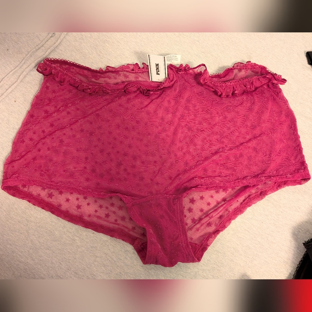 PINK Victoria's Secret Hot Magenta Star Mesh Shortie